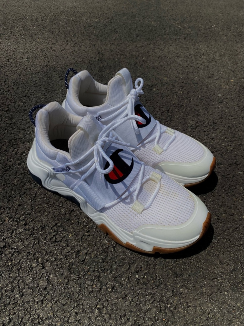 Champion White Mesh Sneakers with Gum Outsole and Navy Accents